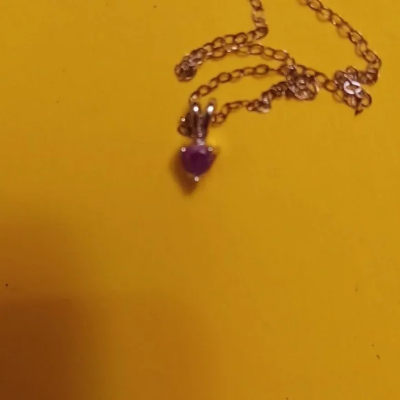 Sterling Silver Link Chain Small Dainty Amethyst Necklace - Size 16" - Picture 2 of 8